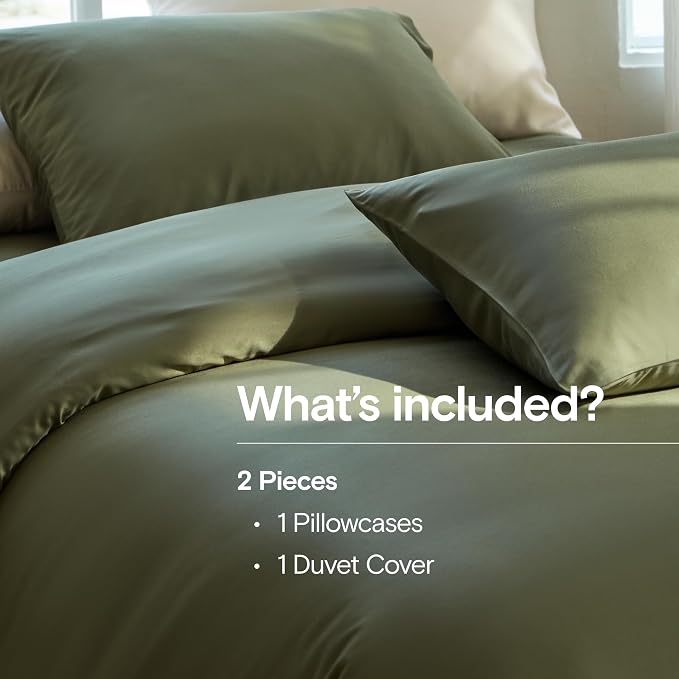 DOZ Duvet Cover Set, 100% Viscose derived from Bamboo, Organically Grown, Buttery Soft, Cooling Duvet Covers, High GSM, 1 Duvet Cover and 1 Pillowcase, 70"x90" (Olive, Twin/Twin XL)