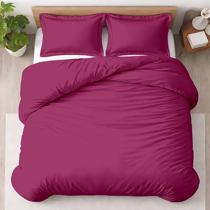 Kotton Culture 3 Pc California King Duvet Cover Set-100% Egyptian Cotton 600 Thread Count Ultra Soft Premium Durable Comforter Cover Zipper Closure & Corner Ties- (Hot Pink, 104" X 98")