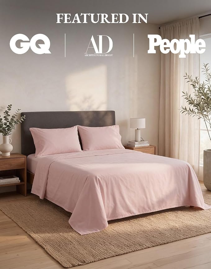 LANE LINEN Eco Friendly 100% Organic Cotton Twin Sheet Set, Hotel Quality Premium Bedding Sheets & Pillowcases Set Twin Size, Soft & Comfy Percale Sheets, Machine Wash Bed Sheets- Sepia Rose