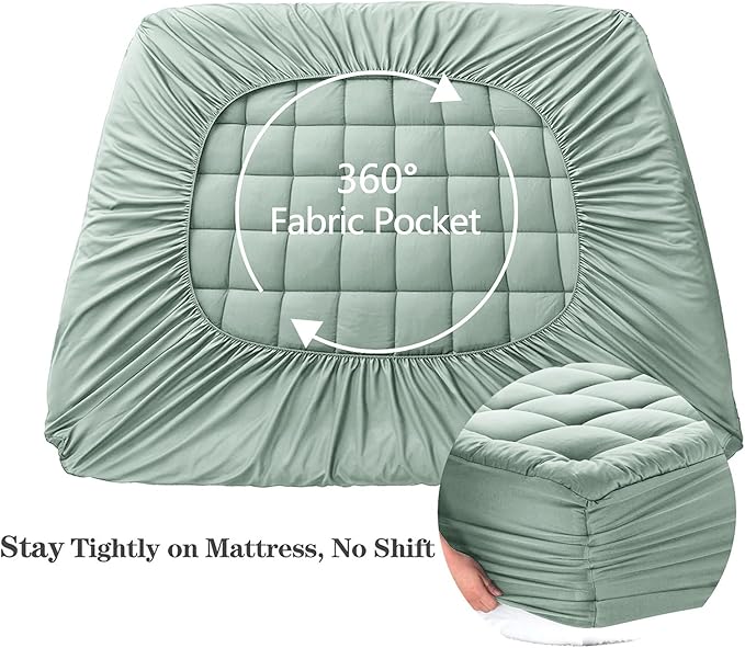 EASELAND Queen Size Mattress Pad Pillow Top Mattress Topper Cotton Top | 8-21" Deep Pocket Cooling Mattress Cover/Protector 60x80 Inches Pale Aqua, Boxing Quilted & Machine Washable