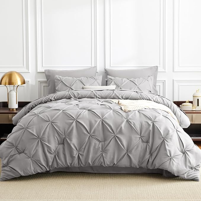 Oversized Queen Comforter Set French Grey, 7 Pieces Bed in a Bag | OEKO-TEX 100 Certified, 240GSM All Season, Bedroom, Guest Room, Down-Alternative Comforter, Sheets, Pillowcases & Shams