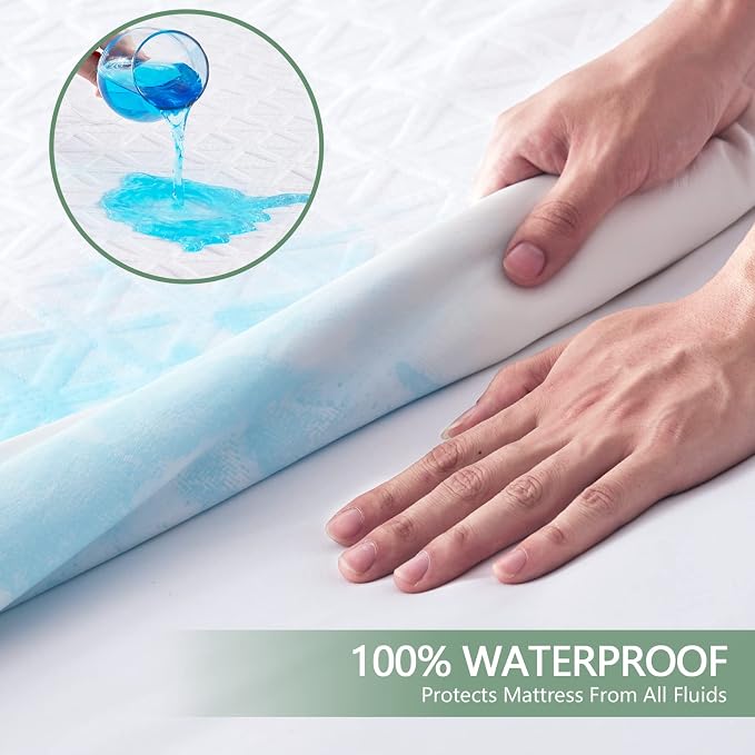 Premium Waterproof Mattress Protector King Size, Noiseless Deep Pocket | Breathable Bed Cover 3D Air Fabric Cooling Mattress Pad, Soft Washable, Fits 8"-21" Mattress, Viscose Made from Bamboo, White