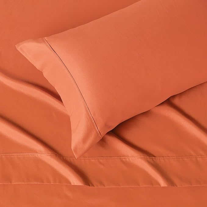 Amazon Basics Lightweight Super Soft Breathable Wrinkle-Free Microfiber 3-Piece Bed Sheet Set, Twin XL, Brick, Solid