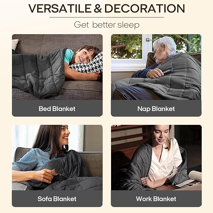 ZonLi Weighted Blanket for Adults (60"x80", 10lbs, Dark Grey) | Queen Size High Breathability Cooling Heavy Blanket, Soft Material with Premium Glass Beads, All-Season, Easy Care