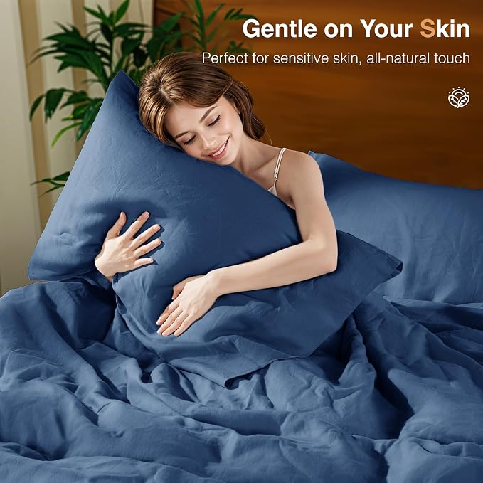 SONORO KATE 100% French Linen King Duvet Cover Set,Zipper Closure,3PC | Natural French Flax,Soft Breathable for Hot Sleepers,Moisture Wicking & Durable,4 Corner Ties,Navy Blue