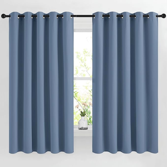 NICETOWN Room Darkening Curtains for Living Room, Grommet Thermal Insulated Room Darkening Window Treatments Privacy Sound Reducing for Bedroom, 2 Panels, W66 x L66, Stone Blue