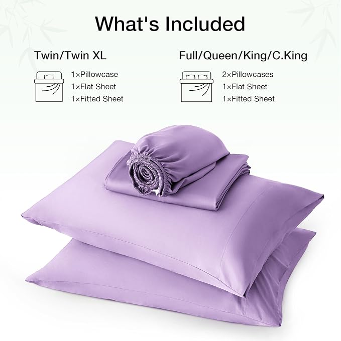 Love's cabin 4 Piece King Size Sheet Set, 100% Rayon Derived from Bamboo, Cooling & Breathable, Soft Silky Deep Pocket up to 16", Hotel Luxury Bedding for Hot Sleepers, Lavender