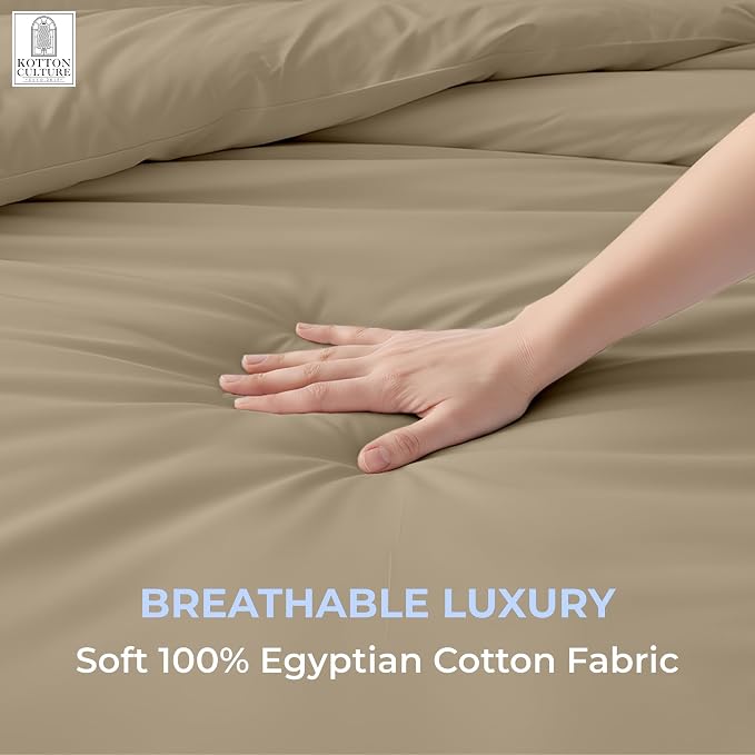 1 Pc 120" x 98" Duvet Cover Oversized King 100% Egyptian Cotton - 600 Thread Count Comforter Cover, Zipper Closure & Corner Ties - Fits Large King Inserts - Taupe