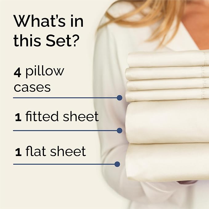 King 6 Piece Bed Sheet Set - Comfy, Breathable & Cooling Sheets - Off White | Ultra Soft Hotel Luxury Bedding Set w/ 8-16 Inch Deep Pockets - 1 Flat & 1 Fitted Sheet & 4 Pillowcases - Wrinkle & Fade Free