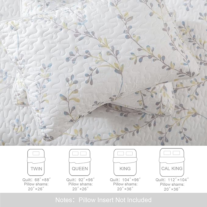 Exclusivo Mezcla Reversible Boho California King Quilt, White | Lightweight Soft Bedspreads, All Season Flowers Coverlet Bedding Set, Printed Floral Pattern, 1 Quilt and 2 Pillow Shams
