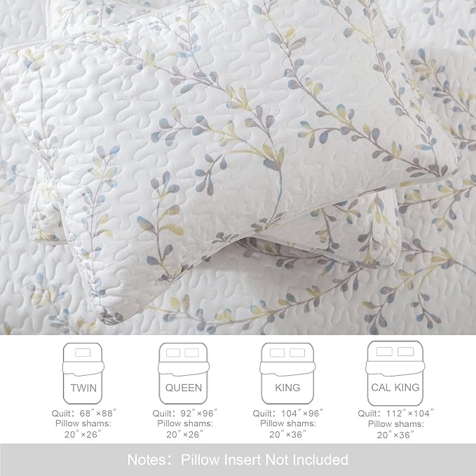 Exclusivo Mezcla Reversible Boho Quilts Queen Size White | Lightweight Soft Bedspreads, All Season Flowers Coverlet Bedding Set, Printed Floral Pattern, 1 Quilt and 2 Pillow Shams