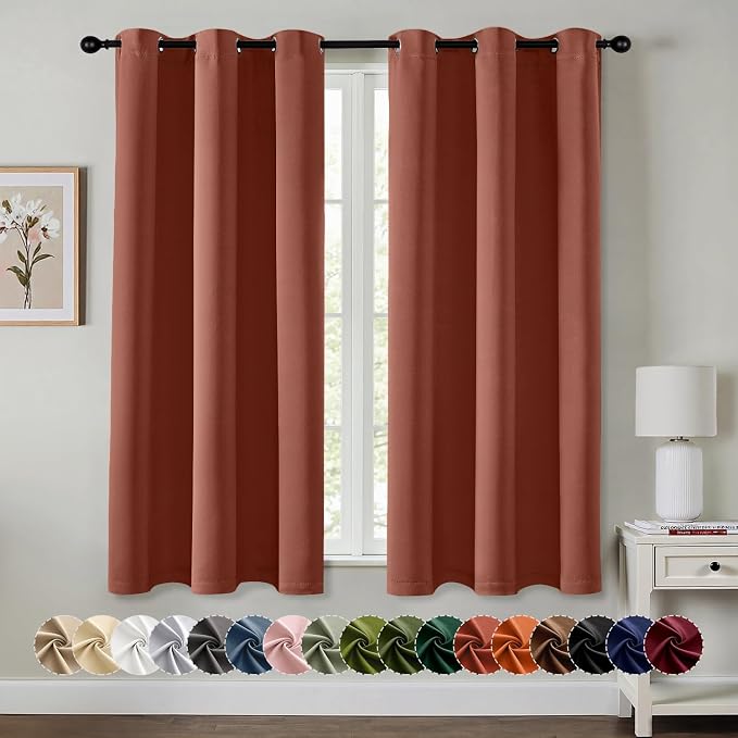 MIULEE Fall Blackout Curtains for Bedroom 2 Panels 40"x63" Long Terracotta | Thermal Insulated, Living Room Darkening Grommet Drapes, Noise Reducing, Light Blocking Window Treatments