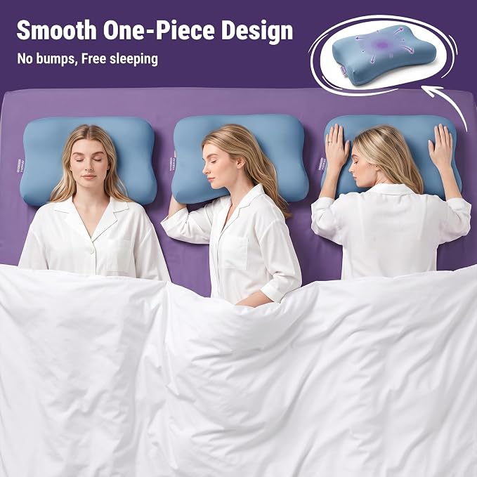 ZZ-WELL Side Sleeper Pillow - Patented Cervical Neck Pillow for Sleeping with Cooling Cover - High Loft Heavy Density Memory Foam Pillows for Side Sleepers & Broad Shoulders Adults (Blue)