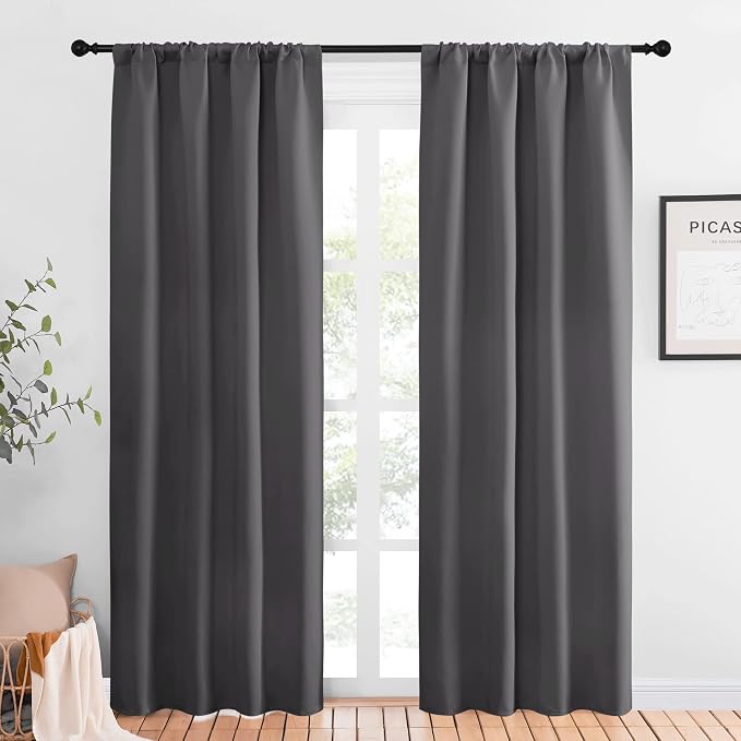 NICETOWN Gray Blackout Curtains for Office 42" Wide x 84" Long 2 Panels | 3 Pass Microfiber Noise Reducing Thermal Insulated Solid Rod Pocket Window Panels Drapes for Bedroom, Light Blocking Decor