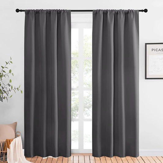 NICETOWN Gray Blackout Curtains for Office 42" Wide x 84" Long 2 Panels | 3 Pass Microfiber Noise Reducing Thermal Insulated Solid Rod Pocket Window Panels Drapes for Bedroom, Light Blocking Decor