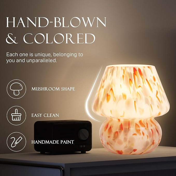 Mushroom Lamp Small Lamp Table Lamp for Bedroom, Desk Bedside Lamps for Living Room,Mushroom Decor Cute Mini Modern Mid Century Lamps for Night Stands,Aesthetic Home Deco (Flame Amber)