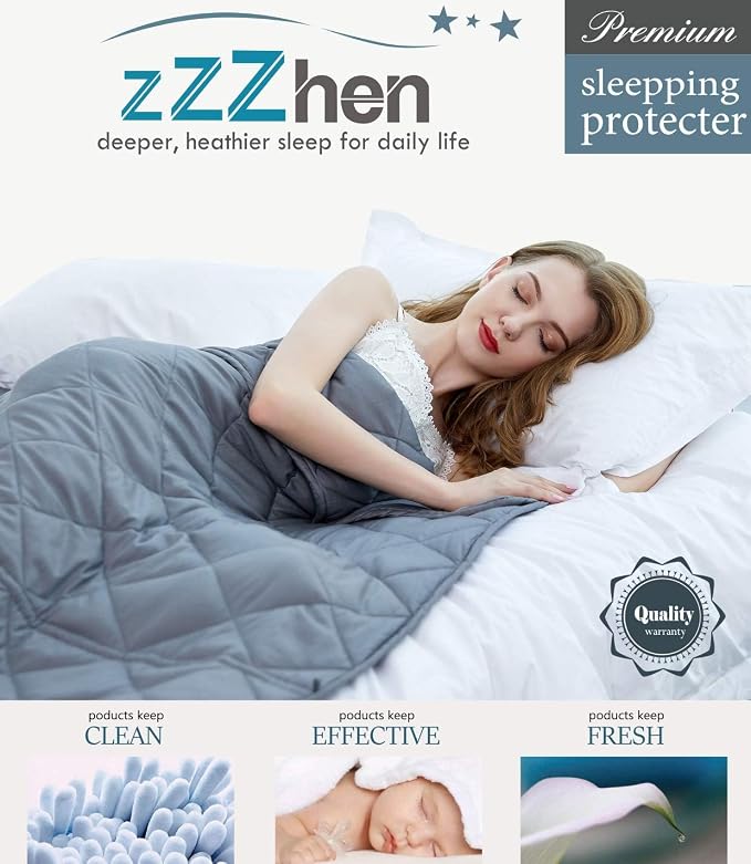 ZZZhen Weighted Blanket - High Breathability - 48''72'' 15LB - Premium Heavy Blankets - Calm Sleeping for Adult and Kids, Durable Quilts Grey, 48''72'' - 15LB