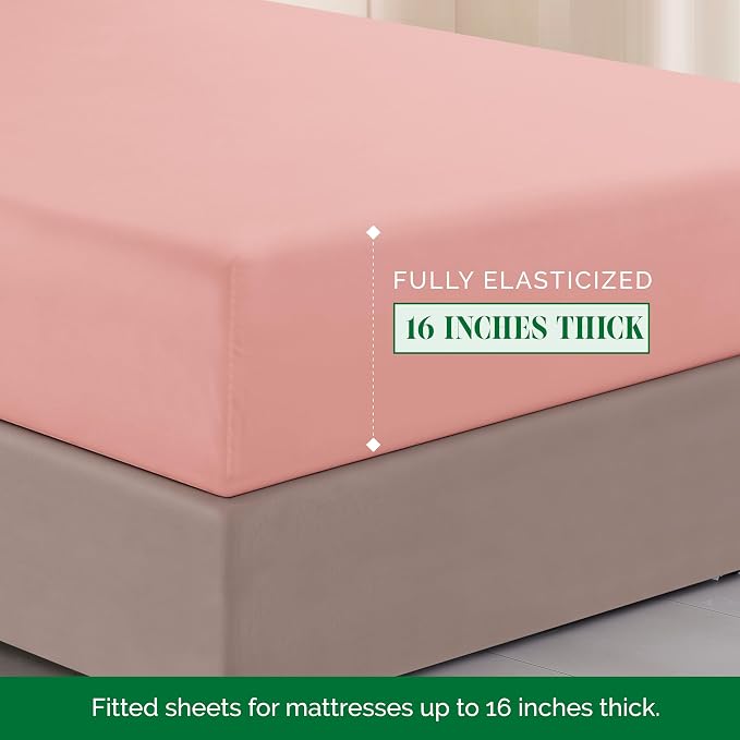 Elegant Comfort Luxurious 1500 Premium Hotel Quality Microfiber Three Line Embroidered Softest 4-Piece Bed Sheet Set, Wrinkle and Fade Resistant, Twin/Twin XL, Dusty Rose
