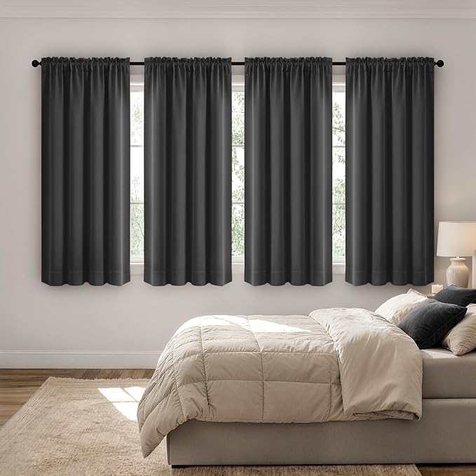 MIULEE 4 Panel Set Short Bedroom Blackout Curtains 54 Inch Long Grey | Thermal Curtains for Summer Heat, Light Blocking Privacy Window Drapes, Top&Bottom Rod Pocket