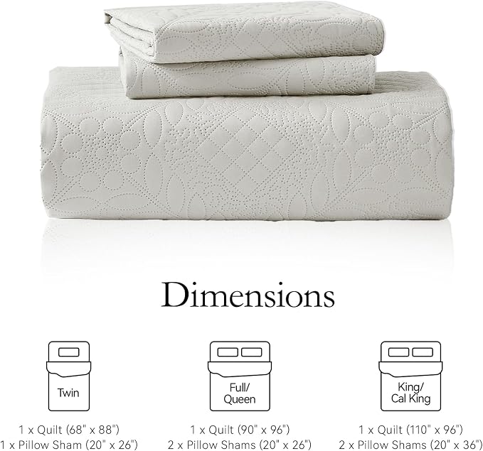 FLYMME Full Queen Quilt Bedding Set,Lightweight Beige White Bedspreads,Vintage Olive Leaf Design,Ultra Soft Microfiber Bed Coverlet 3 Pieces for All-Season (1 Quilt,2 Shams)