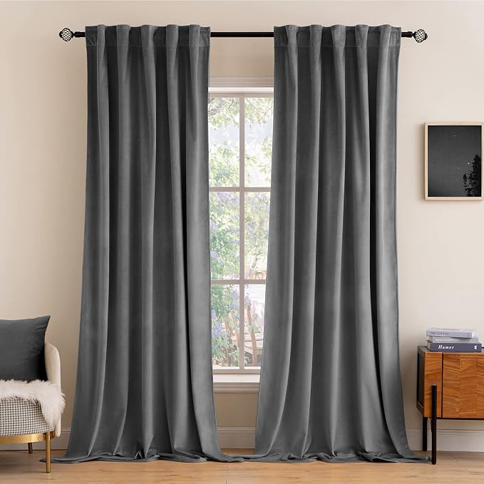 MIULEE Grey Velvet Curtains 52x90 inches 2 Panels Luxury Blackout Curtains | Thermal Insulated, Super Soft Window Drapes for Bedroom Living Room, Rod Pocket & Back Tab
