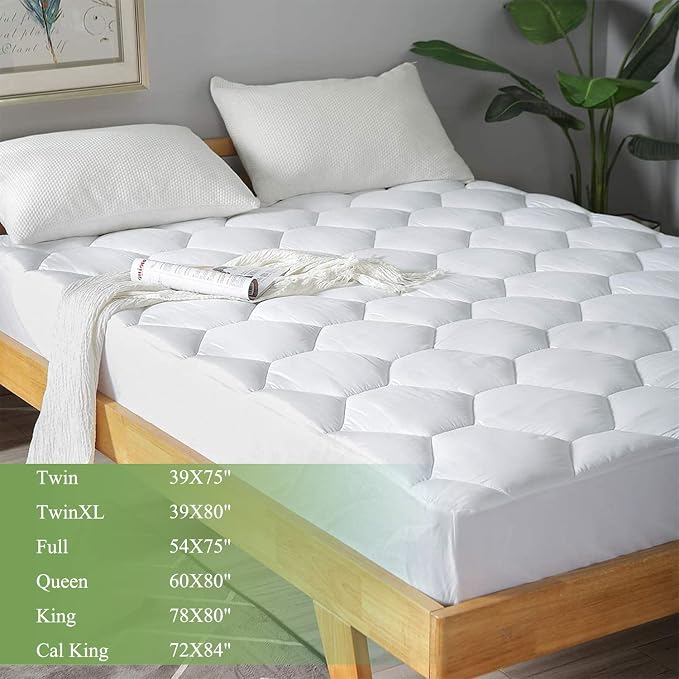 Favorland Twin XL Mattress Pad, 8-21" Deep Pocket Protector Ultra Soft Quilted Fitted Topper Cover Fit for Dorm Home Hotel -White