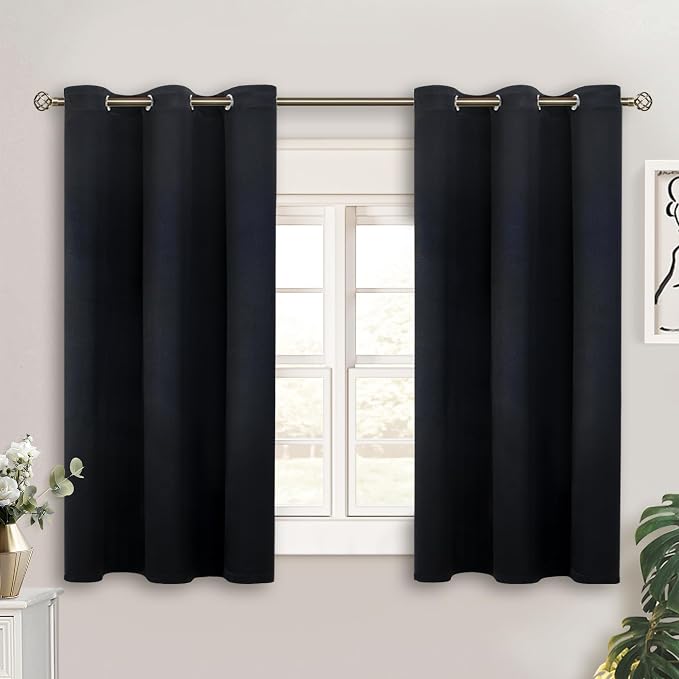 BGment Short Curtains for Small Window 45 Inch Long - Black 2 Panels | Grommet top, Blackout, Room Darkening, Sunblock, Thermal Insulated, Window Drapes for Kitchen, 38x45 Inch