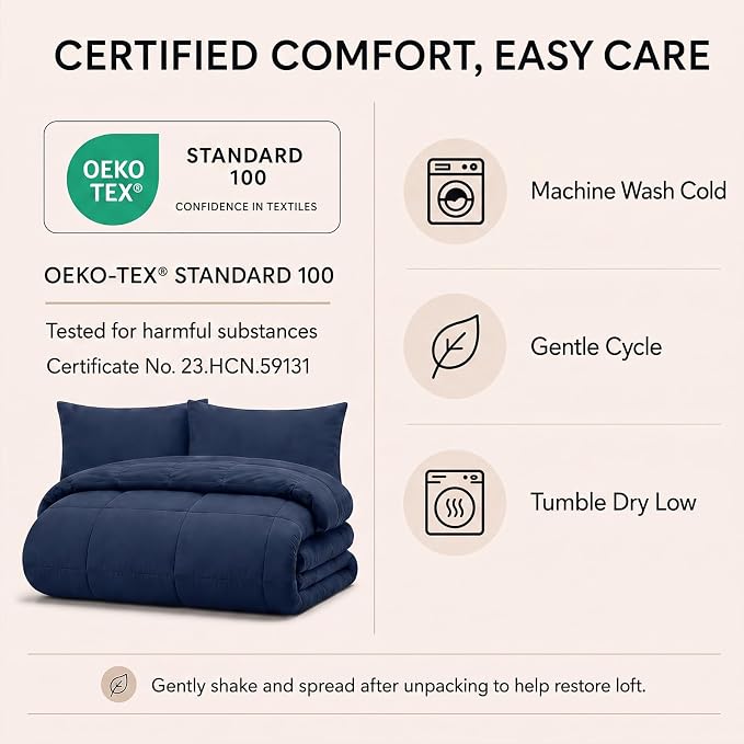 California King Comforter Set Navy Blue - 7 Pieces Bed in a Bag | OEKO-TEX Certified, All-Season, Bedroom, Guest Room, Down-Alternative Comforter + Flat & Fitted Sheets + 4 Pillowcases