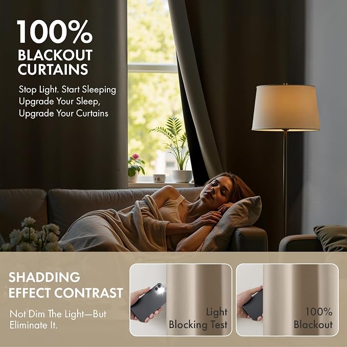 MIULEE Taupe 100% Blackout Curtains for Bedroom 40x63 Inch Long | 2 Thick Layers Thermal Insulated Window Curtains with Black Liner, Noise Reducing Grommet, Drapes for Living Room, 2 Panels