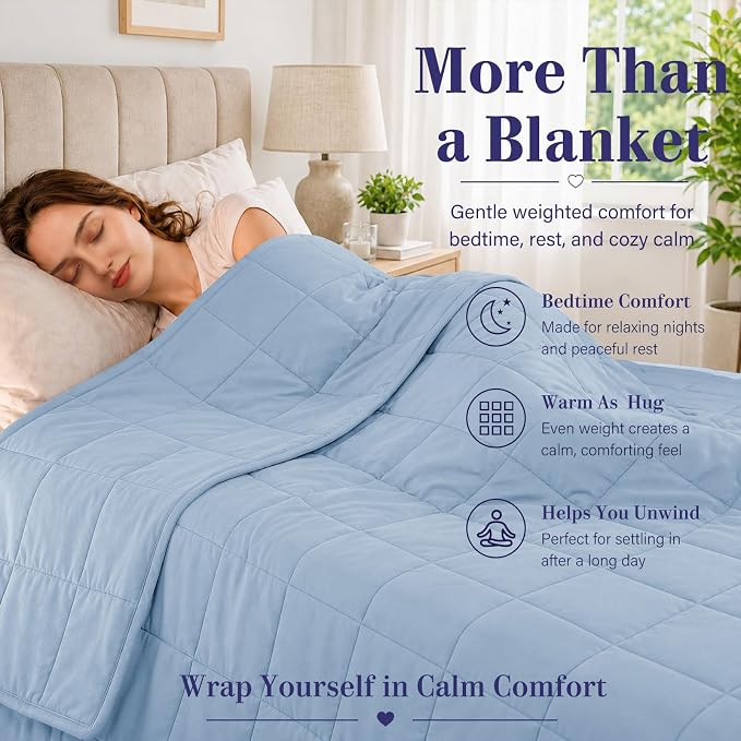 L'AGRATY Weighted Blanket for Adults 20lbs, 48"x72" Twin Full Size Cooling Heavy Blanket Breathable Microfiber Big Throw Blanket for Summer Fall Winter, Light Blue