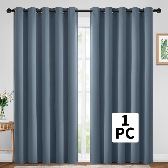 Yakamok Stone Blue Room Darkening Curtains 84 inch Sliding Door Drapes | 1 Extra-wide Panel,W70xL84,Soft Triple-weave,Grommet,Blackout Thermal Insulated Drapes,Privacy,Light Reduction,Patio doors