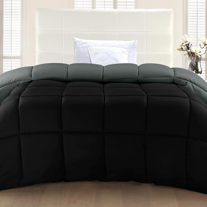 Utopia Bedding Comforter King Size, Duvet Insert, Black/Grey, 90 x 102 in | Soft and Fluffy Down Alternative Bed Comforter, All Season, Breathable, Corner Tabs, Box Stitched, Durable, Machine Washable