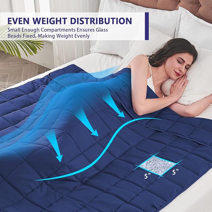 yescool Weighted Blanket for Adults (17 lbs, 60" x 80", Blue) Cooling Heavy Blanket for Sleeping Perfect for 110-130 lbs, Queen Size Breathable Blanket with Premium Glass Bead, Machine Washable