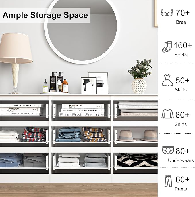 Vibe & Dine White Dresser 9 Drawer, Modern Long Dresser for Bedroom, Wood Chest of Drawers with Wide Storage for Living Room