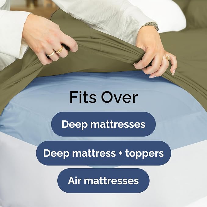 Extra Deep Queen Sheet Set - 4 Piece Breathable Cooling Sheets - Sage Green | Easily Fits 18 to 24 inch Mattress - Ultra Soft, Wrinkle & Fade Free with Extra Deep Pockets - Comfy Hotel Luxury Bedding