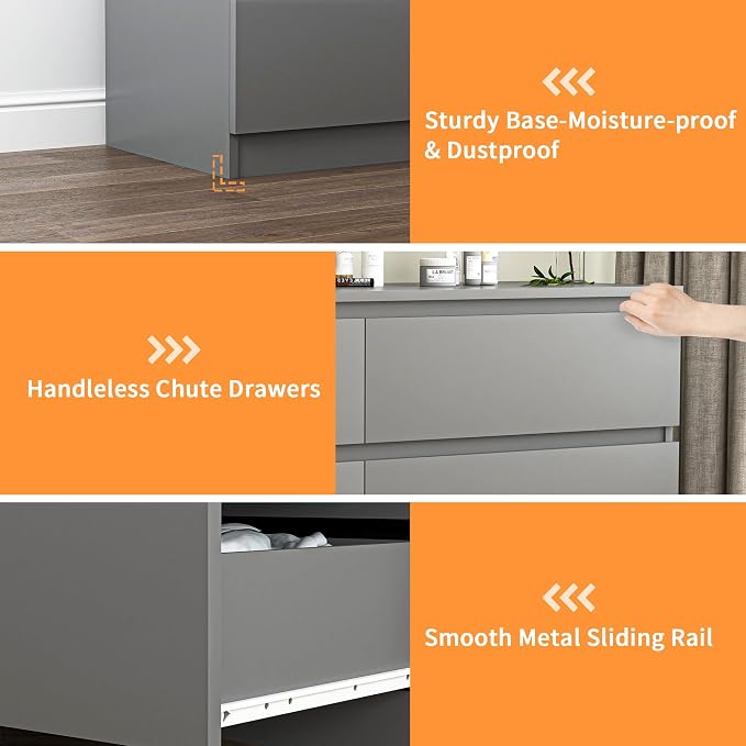 Vibe & Dine 6 Drawer Double Dresser, Modern Chest of Drawers with Wide Storage for Closet, Bedroom, Living Room (Grey)