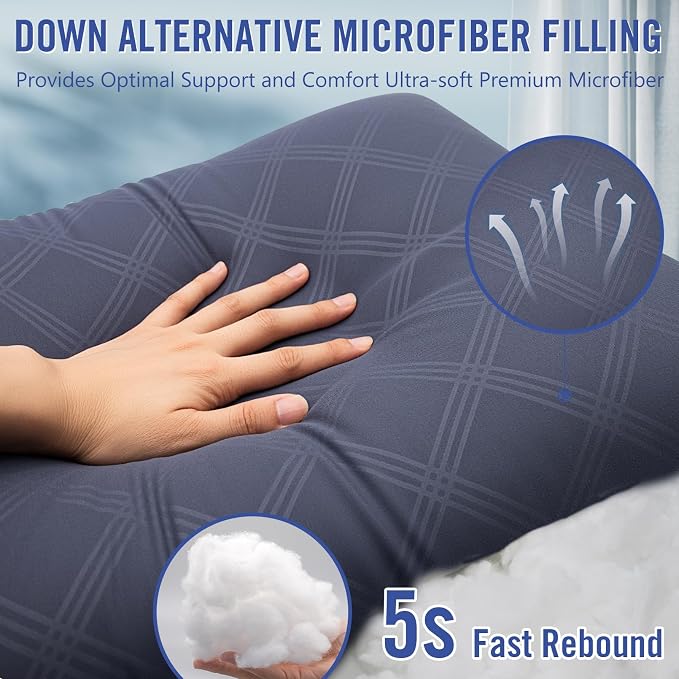Vorouhals Hotel Collection Bed Pillows for Sleeping 4 Pack Standard Size Cooling Pillows Set of 4 for Back, Stomach or Side Sleepers, Super Soft Down Alternative Microfiber Filled Pillows (Navy)