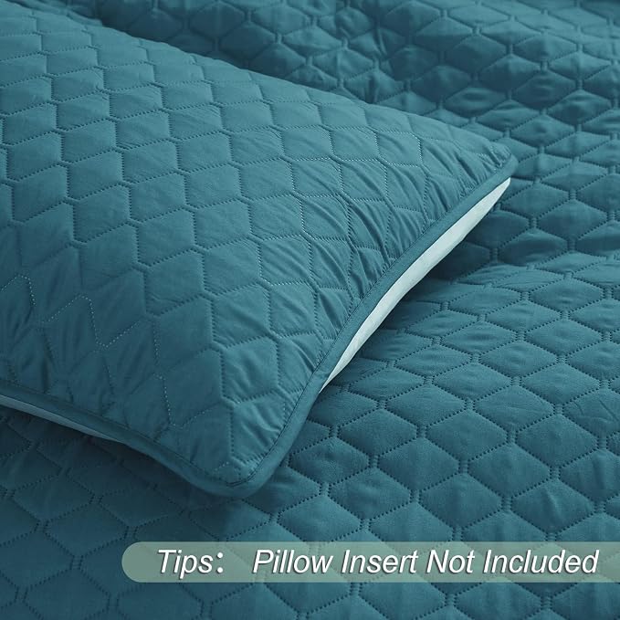 Exclusivo Mezcla Reversible California King Quilt Set, Dusty Teal | Lightweight Bedspreads with 2 Pillow Shams, Soft Microfiber, All Season Bed Coverlets for Bedroom Guest Room, 112x104 Inch