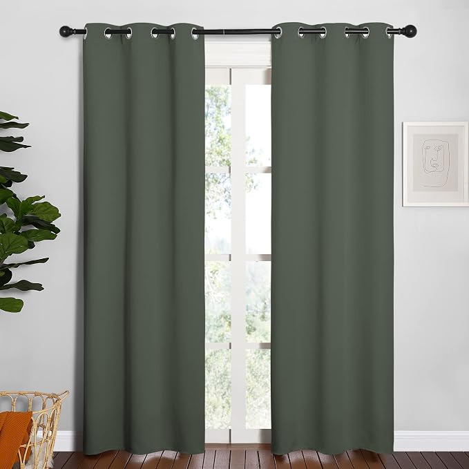 NICETOWN Thermal Curtains, Set of 2, 34 by 84-inch, Dark Mallard | Window Treatment Thermal Insulated Solid Grommet Blackout Drape Panels for Kids Room Bedroom