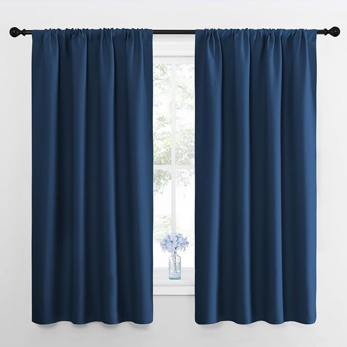 NICETOWN Moroccan Blue Blackout Curtains for Kitchen 42" w x 54" L 2 Panels | Short Blackout Drapes Thermal Insulated Curtain Panels for Kids Room Play Room Living Room, Light Blocking Window Decor