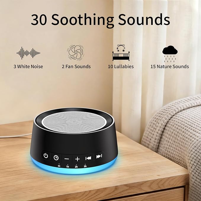 White Noise Machine Night Light Sound Machine with 30 Soothing Sounds 12 Colors Light Sleep Machine for Baby Kids Adults Brown Pink Nosie Machine with 32 Volume Levels for Office Home Travel