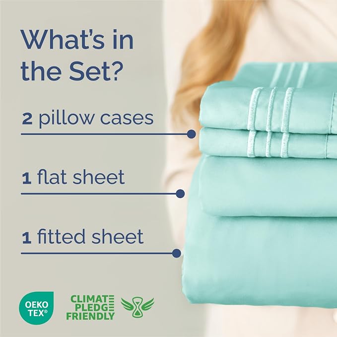 King Size 4 Piece Sheet Set - Comfy Breathable & Cooling Sheets - Spa Blue | Hotel Luxury Bed Sheets for Women & Men, Deep Pockets, Easy-Fit, Extra Soft and Wrinkle Free Sheets, Oeko-Tex Bed Sheet Set