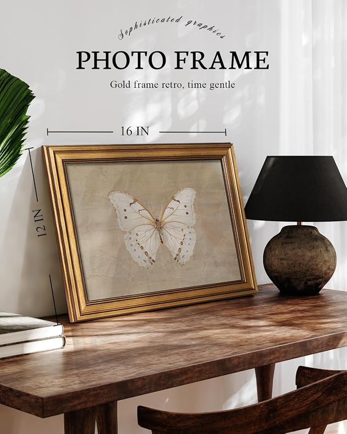 VIYYIEA Vintage Gold Framed Wall Art for Living Room,【Morpho polyphemus】-(16L x 12W)