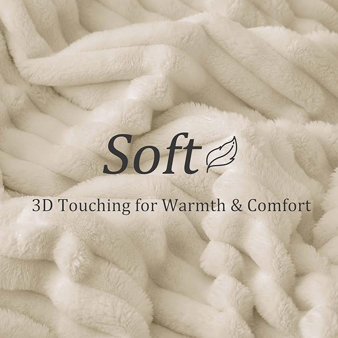 BEDELITE Ribbed Full Size Blanket for Bed, Beige, 84"x90" | Ultra-Soft Plush Fleece, Warm Yet Lightweight, Ribbed Texture, Home Decor, Machine Washable, Giftable, All-Season Use