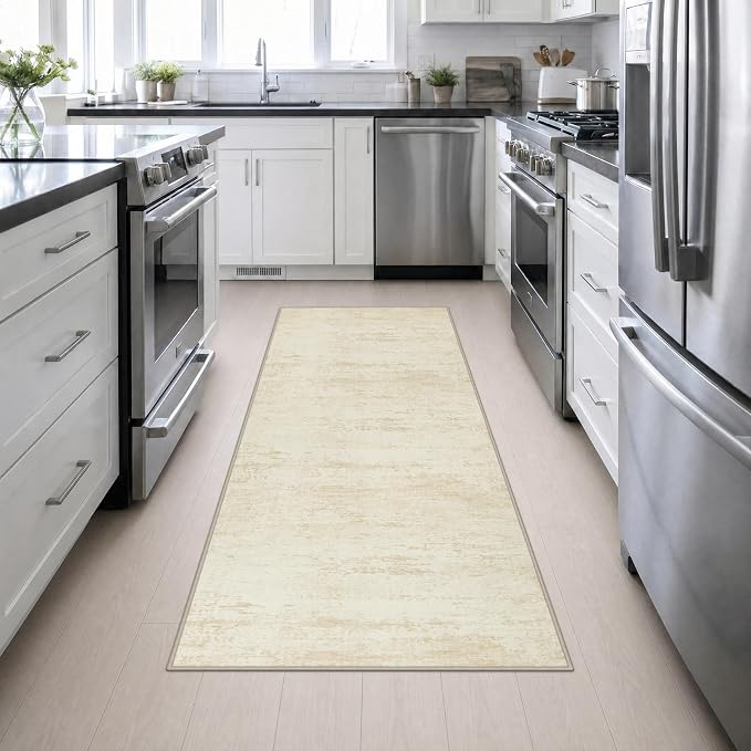 3x8 Washable Runner Rug：Modern Abstract Kitchen Soft Carpet Beige | For Hallway, Bedroom, Kitchen, Laundry, Bathroom,Door Mat,Modern Abstract,Machine washable,Non-Slip,Stain Resistant,Indoor