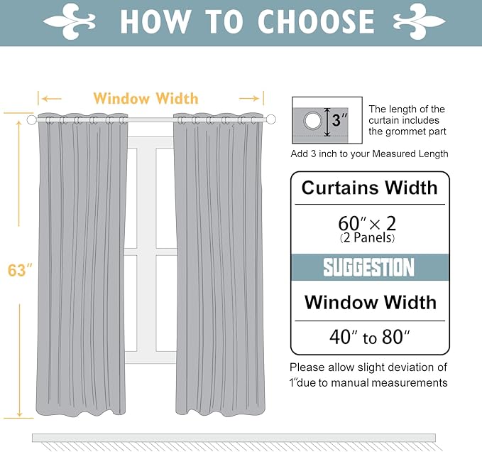ChrisDowa 100% Blackout Curtains for Bedroom 63 Inches Long 2 Panels Set | 2 Thick Layers, Thermal Insulated, Grommet, Window Treatment, Living Room Drapes with Black Liner, Light Grey, 60 x 63 Inch