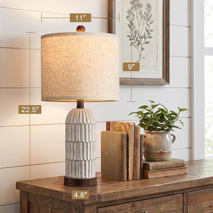OYEARS 22" Bedside Table Lamps Set of 2, Farmhouse Lamp with USB,Dark Brown | Vintage Nightstand Lamp for Bedroom, Retro Design, Home decor for living Room, Nursery, Home Office, End Side table, Hallway
