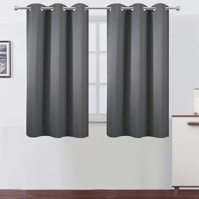Grey Thermal Blackout Curtains/38 x 54 Inch/Set of 2 Panels Room Darkening Curtains for Bedroom