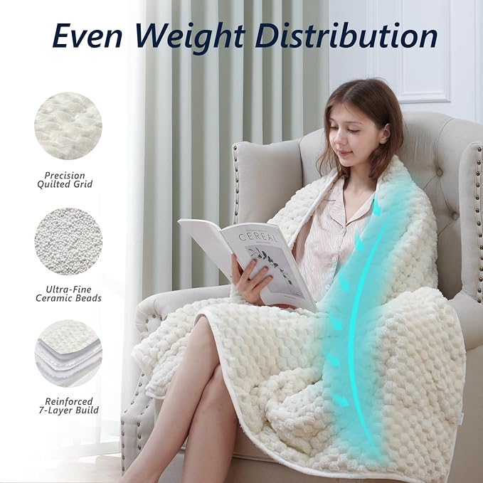 Mr. Sandman Weighted Blankets for Adults, Queen Size 80 x 87 Inches, 15lbs | Machine Washable; Soft Warm Sherpa Fleece; Jacquard Flannel with Glass Beads; Heavy Throw for Sleep and Calm; Cream White