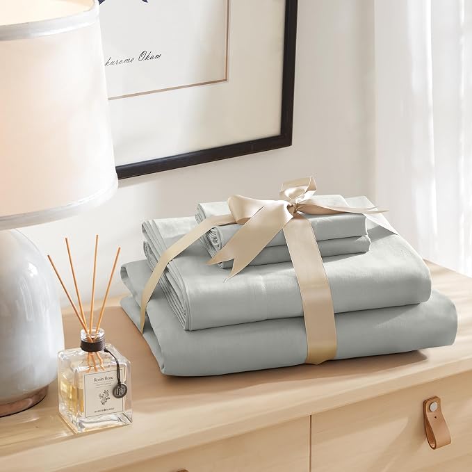Comfort Spaces 100% Cotton Percale Sheets King Extra Deep Pocket, 4 Pcs | Crisp, Cool & Breathable Bed Sheets, 22" Deep Pocket Fits Up to 24" Mattress, Lightweight, All Season Cozy, Grey